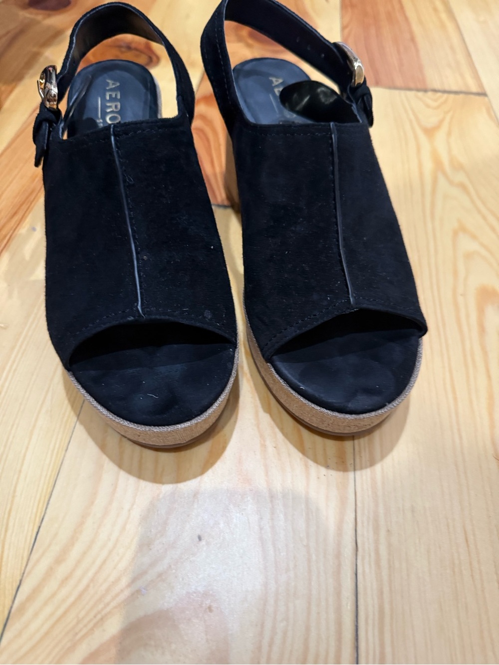 Aerosoles Studio Zella Black Suede Platform Slingback Heels 7.5M Leather